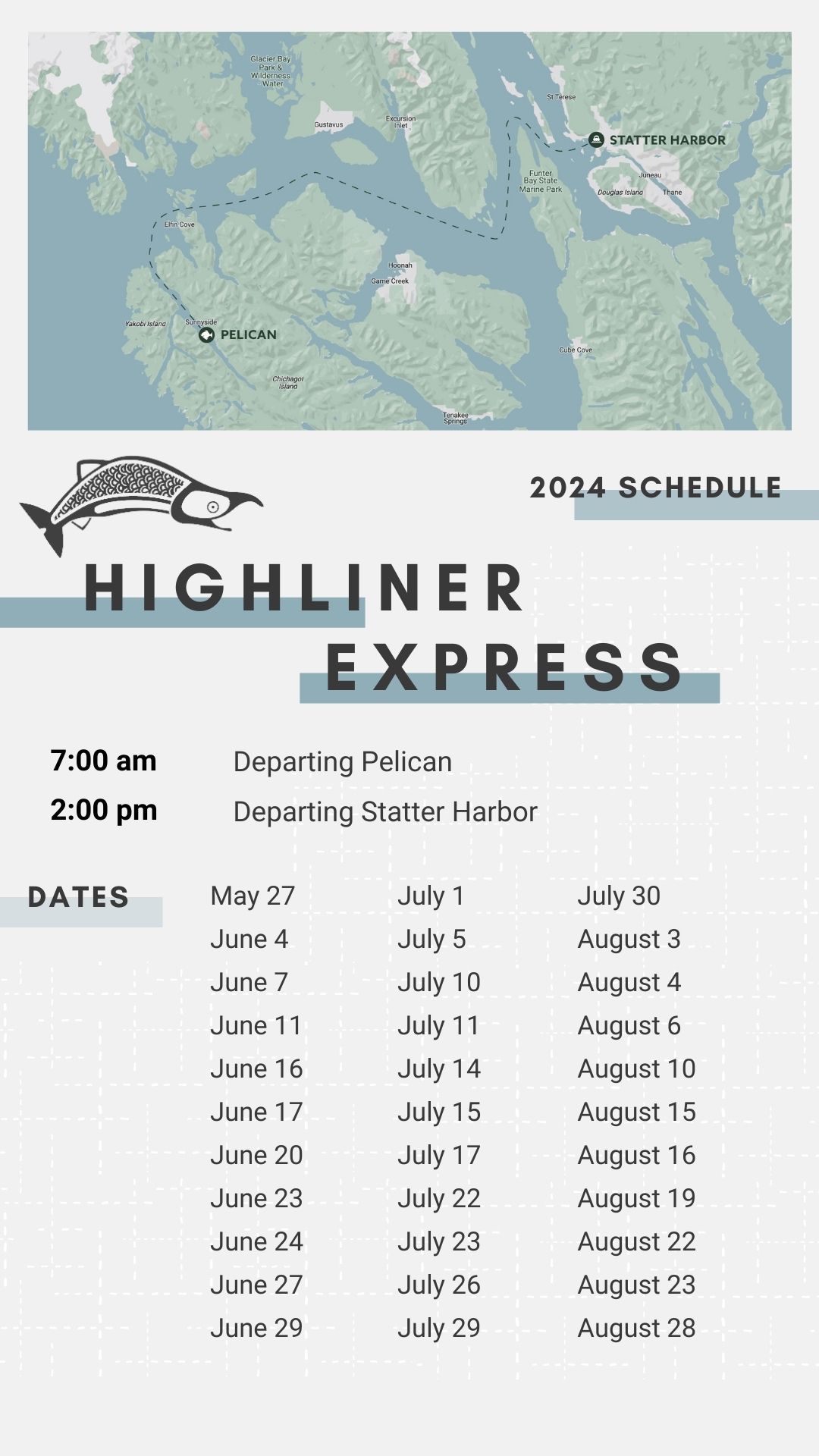 A picture of the highliner express schedule.