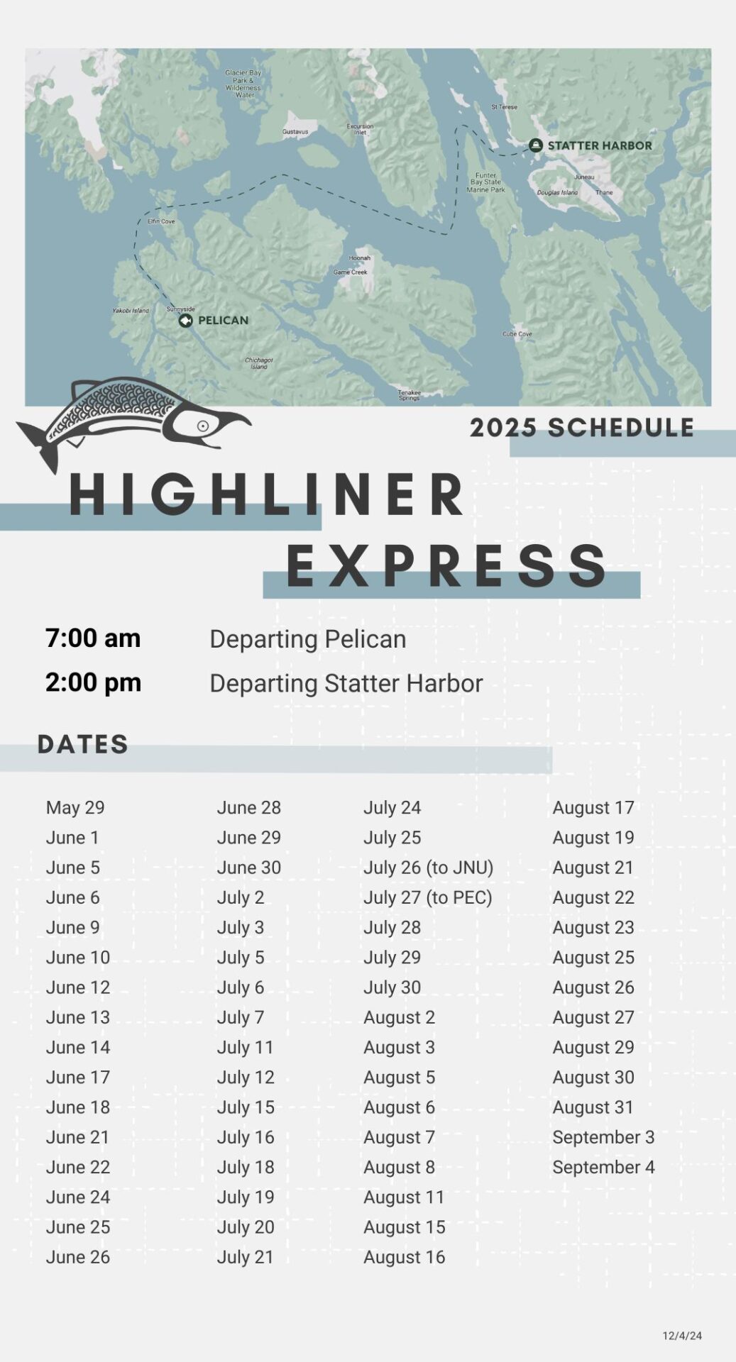 2025 Highligner Express Schedule 12-15-24