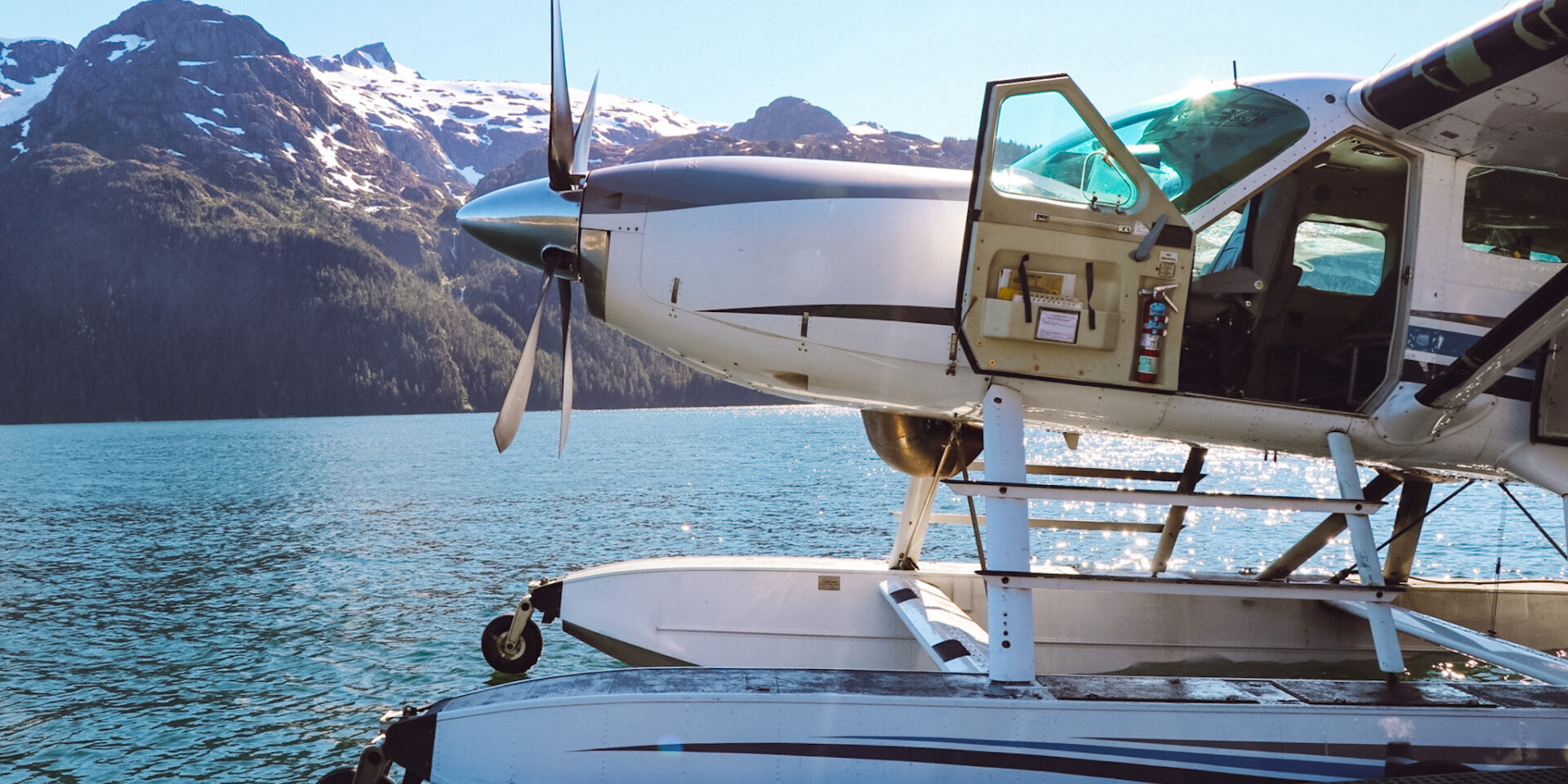 A small plane sitting on top of water.